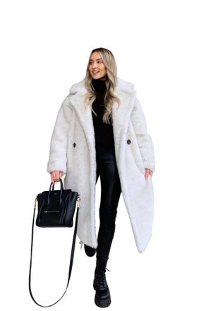 Generico Teddy Coat Cappotto Donna Lungo Pelliccia Bianco/Taglia Unica