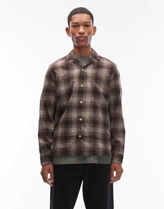 AllSaints Iniko - Camicia a maniche lunghe marrone a quadri