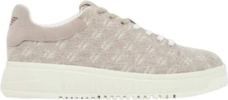 Emporio Armani Canvas sneakers met een all-over logo print - Dames - Sneakers - Grijs - 40 EU - Katoen - Schoenen