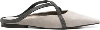 Brunello Cucinelli Brunello Cucinelli Womens Pointed Slip On Mule Flats - Light Grey Leather - Size EU 38