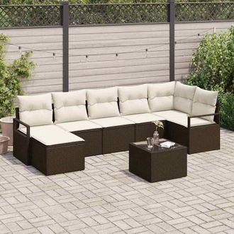 vidaXL Vidaxl - Conjunto De Sof&aacute; De Jard&iacute;n Con Coj&iacute;n 8 Pcs Marr&oacute;n, Crema