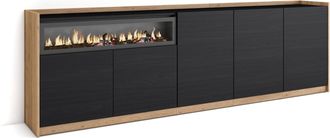 Skraut Home Skraut Home - Aparadores Para Sal&oacute;n, 260x37x80cm, 5 Puertas, Chimenea El&eacute;ctrica, Negro Y Roble