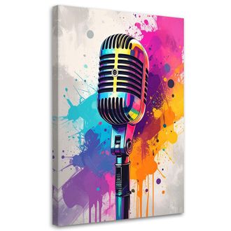 Feeby Cuadro Sobre Lienzo, Micr&oacute;fono De Colores M&uacute;sica, 70x100