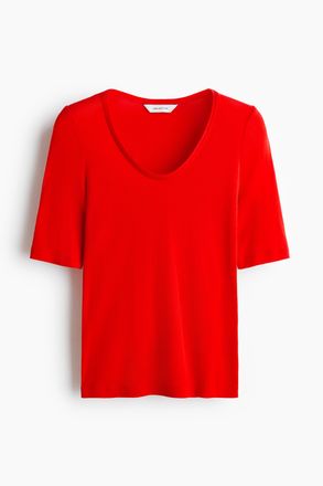 H&M Shirt aus Pima-Baumwolle mit U-Ausschnitt - Rot