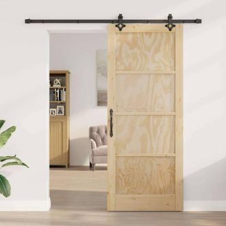 Berkfield Home Sliding Door with Hardware Set 86x211 cm Solid Wood Pine in Beige