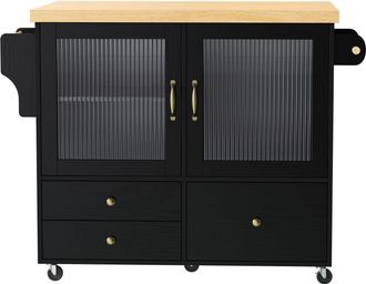 STILVORA Carro De Cocina Con 2 Puertas, Cajones, Encimera Abatible, Soporte Para Copas Y Ruedas Para Cocina Y Comedor