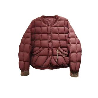 Generic Womens Short Round Neck Casual Down Jacket, Zippered Pocket Warm Single-Breasted Parka Outerweart Burgundy