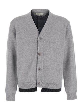 J.W.Anderson Grey Cardigan With V-Neck And Layered Design In Fabric Man