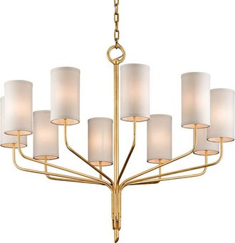 Hudson Valley Lighting Hudson Valley Juniper L&aacute;mpara De Ara&ntilde;a De 10 Luces Con Textura De Pan Dorado Y Pantallas Blanquecinas