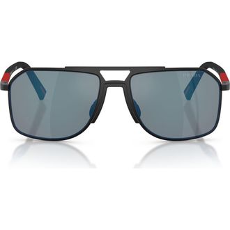 Prada 56mm Pilot Sunglasses in Matte Black /Grey Blue/Red at Nordstrom