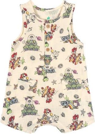 Disney Pixar Toy Story Cotton Gauze Sleeveless Shorty Romper in Beige Toy Story at Nordstrom, Size Newborn