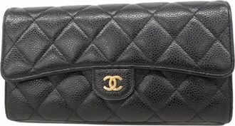 Chanel Black Grained Calfskin Long Wallet (Bi-Fold) (Pre-Owned)