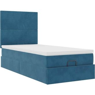 vidaXL Estructura De Cama Otomana Con Colchones Terciopelo Azul Oscuro Vidaxl