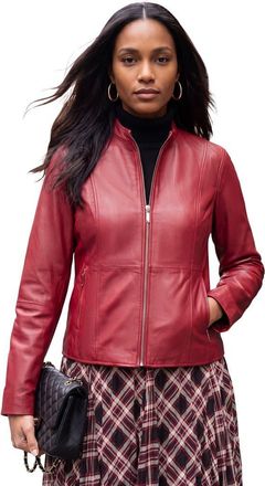 Jessica London Zip Front Leather Jacket in Classic Red at Nordstrom, Size 28