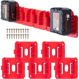 OEM Soporte Para Bater&iacute;as Milwaukee M18 De 18 V - Paquete De 10 - Pl&aacute;stico Abs - Mecanismo De Bloqueo - Montaje En Pared O Debajo De Estante