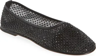 Dear Frances Ball Crystal Embellished Mesh Flat in Black at Nordstrom, Size 10Us