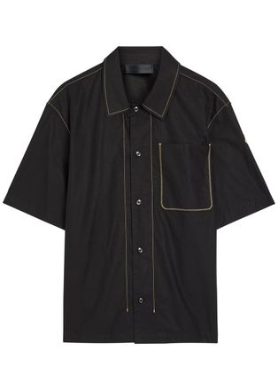 Moncler Contrast-stich Cotton-poplin Shirt - Black - XL