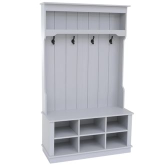 Hhg Aparador Hhg-661, Aparador De Pasillo De Madera Con Banco, 4 Ganchos, Compartimento De Almacenamiento Y Estante De Melamina, 170 X 100 X 39 Cm, Gris C