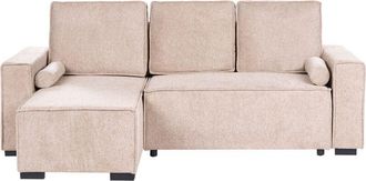 Beliani 3 Seater Corner Sofa Bed Beige Fabric Upholstery Right Handed with Storage Armrests Reversible Modern Style Living Room EDANE