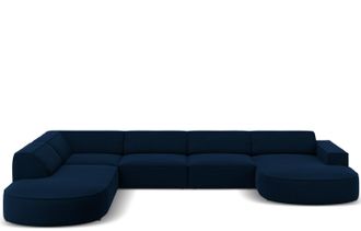 BLOOMINGLOFT Grosses 7-Sitzer Design Panoramasofa Jodie Ii mit lange Seite links - Samtbezug