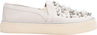 Stuart Weitzman Decor Embellished Slip-On Platform Sneakers in White Leather