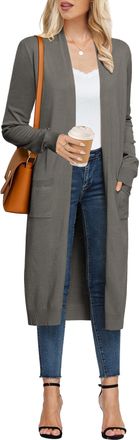 Grace Karin Womens Casual Long Sleeve V Neck Open Front Maxi Long Cardigans with Pockets Knitwear XL Grey