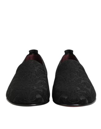 Dolce & Gabbana Black Brocade Loafers Slip On Men Dress Mens Shoes