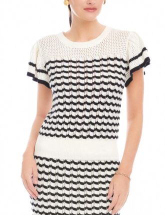 Fifteen Twenty Uma Crochet Sweater Top In Black/cream