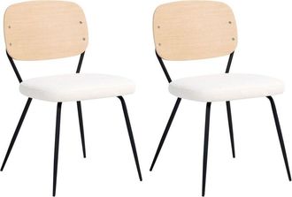 Beliani Set of 2 Dining Chairs Off-White Black Iron Legs Armless Protective Caps Modern Minimalism Design Dining Room EILEEN