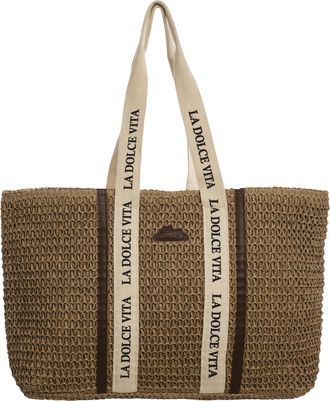 Divina Cleopatra Maxi Bag, Woven Straw Bag, 55 x 32 x 12 cm - Bag 171, Drark Beige, Maxi