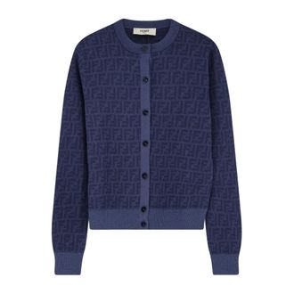 Fendi Button-closure Ribbed Cardigan - female - Fendi - Cardigans - Blue - XS - Knitwear