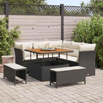 vidaXL Vidaxl - Conjunto De Sof&aacute; De Jard&iacute;n Con Coj&iacute;n 8 Pcs Negro Y Crema