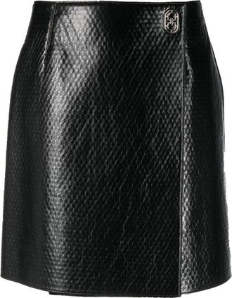 Ferragamo embossed wrap leather skirt - women - Virgin Wool/Lamb Skin - 40 - Black