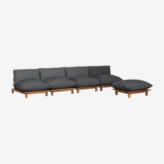Sklum Sof&aacute; Modular Reclinable De Jard&iacute;n De 4 Piezas Con Puff En Madera De Acacia Brina Sklum Gris Antracita