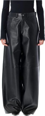 Haikure Zwarte Leren Wijde Pijp Broek - Dames - Leren Broeken - Zwart - W24 - Leer - Broeken