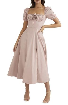House of CB Tallulah Puff Sleeve Midi Dress in Pink at Nordstrom, Size X-Small