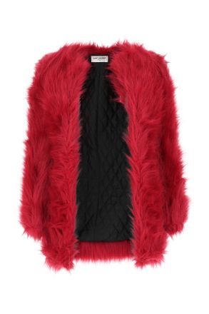 Saint Laurent Red Eco Fur Coat