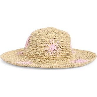 Steve Madden Floral Embroidered Straw Floppy Hat in Pink at Nordstrom Rack