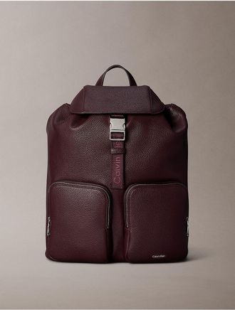 Calvin Klein Womens Logo Strap Flap Backpack - Brown