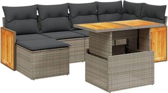 vidaXL Vidaxl - Set De Sof&aacute;s De Jard&iacute;n 7 Piezas Con Cojines Rat&aacute;n Pe Gris