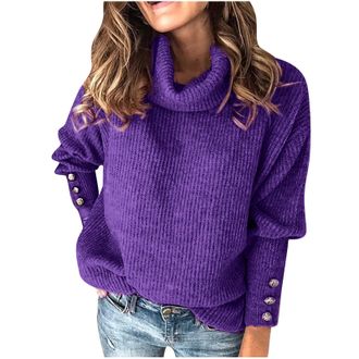 Generic Womens Knitted Jumpers UK Clearance, Ladies Ribbed Sweatshirt Long Sleeve Sweater Turtleneck Pullover Classic-Fit Lightweight Jumper Soft Baggy Sweats