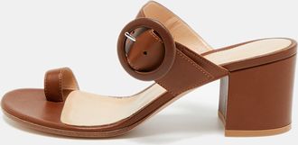 Gianvito Rossi Brown Leather Ring Toe Block Heel Slide Sandals