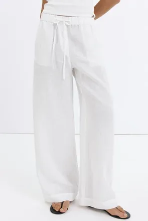 Mango Pull-On Wide Leg Linen Pants in White at Nordstrom, Size X-Large