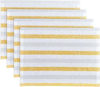 Solino Home Linen Placemats Set of 4, 14 x 19 Inch for Dining Table, Holiday and Everyday Table Decor - Sorrento Stripe in Yellow And Grey at