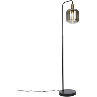 QAZQA Smart Floor Lamp Black with Gold and Smoke Glass Incl. Wifi A60 - Zuzanna