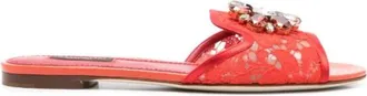 Dolce & Gabbana Kristalversierde Kantmuilen - Dames - Sandalen - Rood - 37 EU - Schoenen
