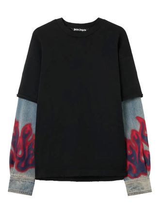Palm Angels flame hybrid long-sleeve sweater - men - Polyester/Cotton - M - Black