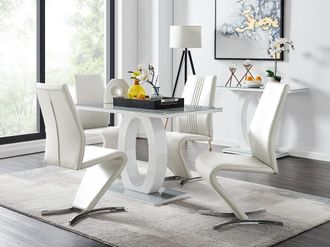 Furniturebox Giovani Grey White Modern High Gloss & Glass Dining Table & 4 Willow Chairs Set in Off-White
