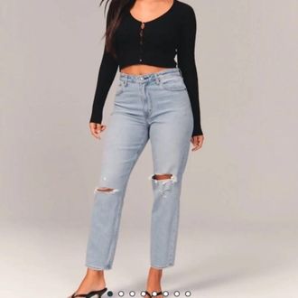 Abercrombie & Fitch Curve Love High Rise Mom Jean In Blue