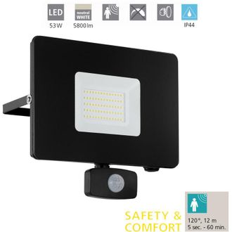 Eglo Eglo - Faretto Esterno Moderno Faedo 3 Alluminio Nero Sensore Led H20Cm